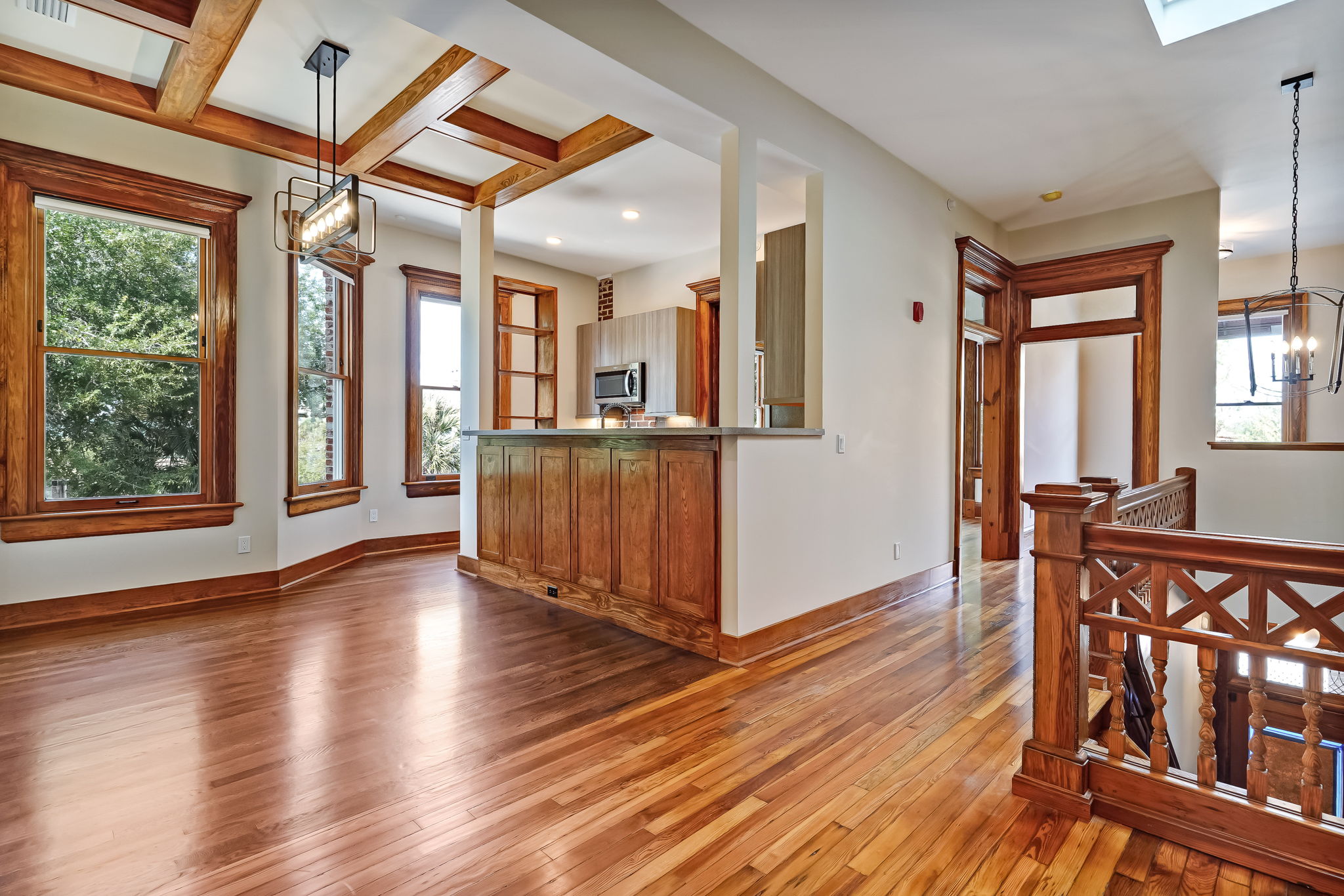 Main room with bar and stairs