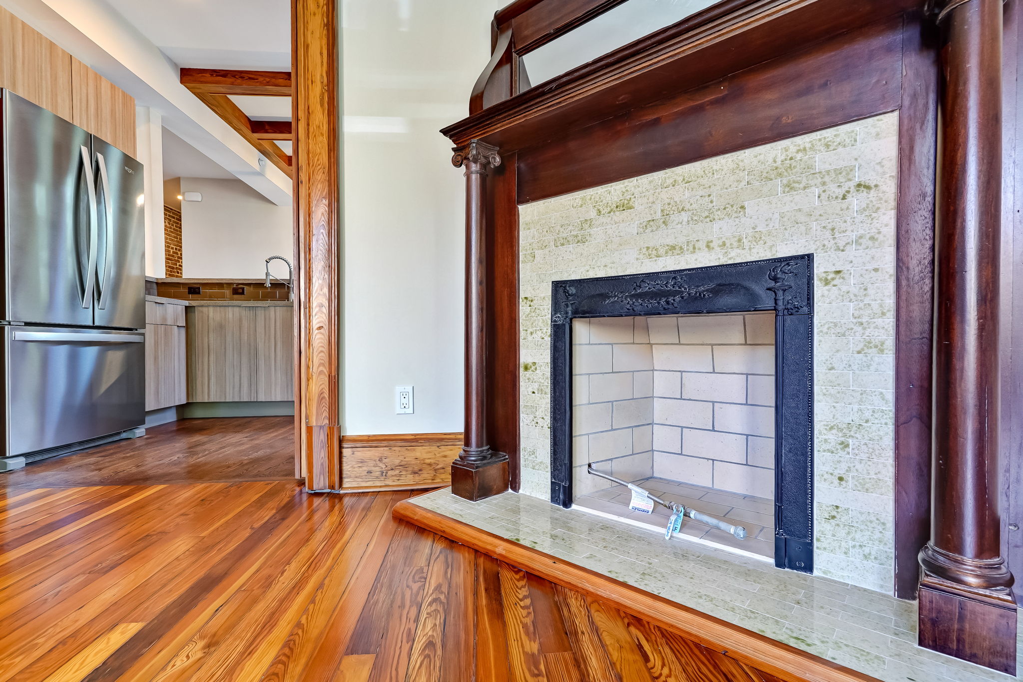 Closeup of the fire place